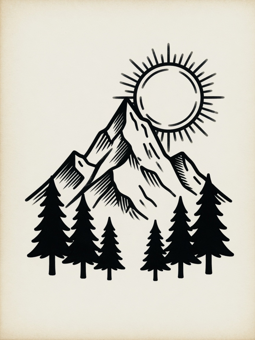 American Traditional Mountain tattoo