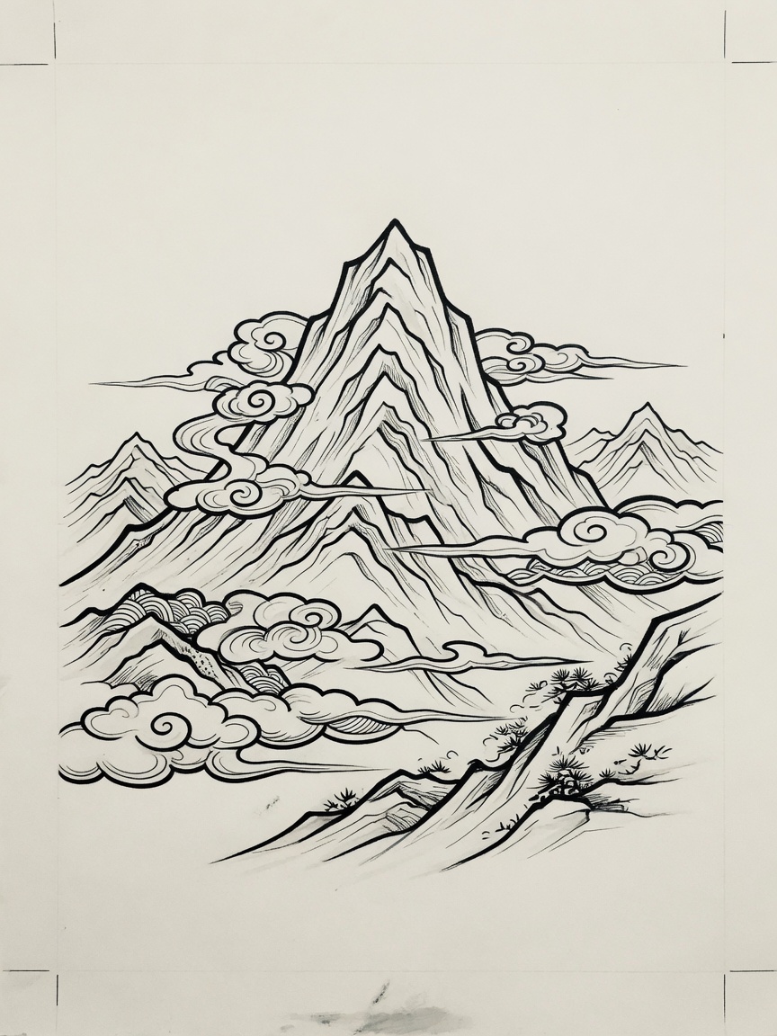 Japanese Linework Mountain tattoo
