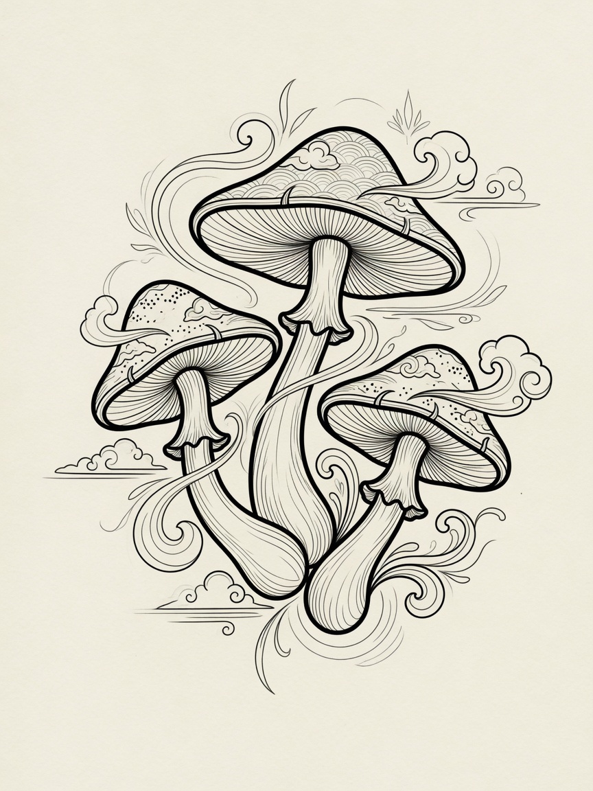 Mushroom — Japanese Linework Tattoo Design — Japanese Linework mushroom tattoo design