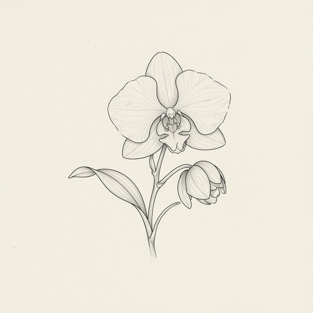 Orchid — Fine Line Tattoo — Fine Line orchid tattoo design