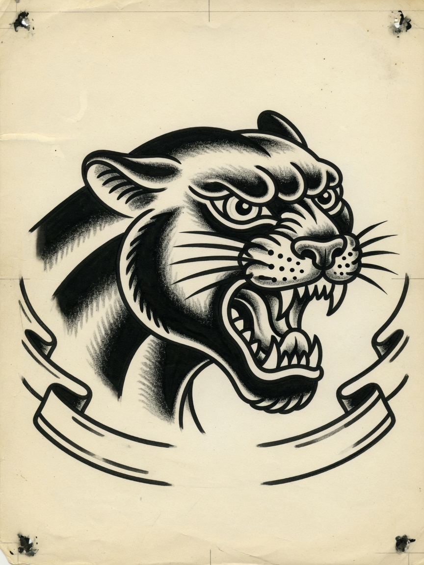 Panther — American Traditional Tattoo Design — American Traditional panther tattoo design