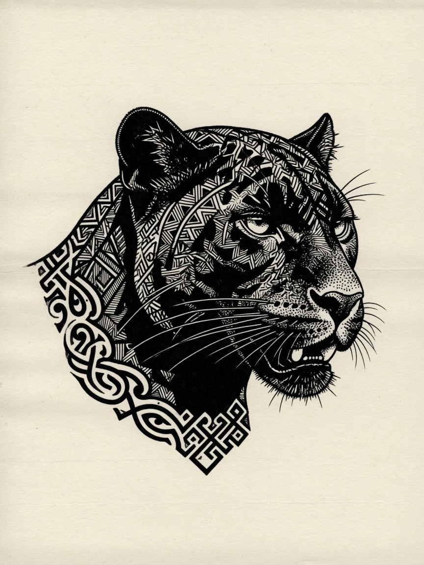 Panther — Blackwork Tattoo Design — Blackwork panther tattoo design