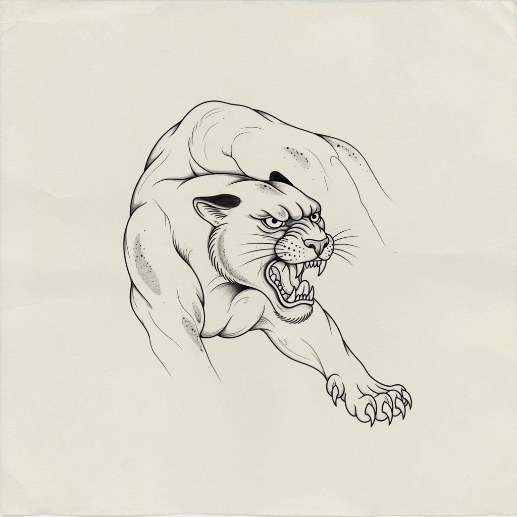 Panther — Fine Line Tattoo — Fine Line panther tattoo design