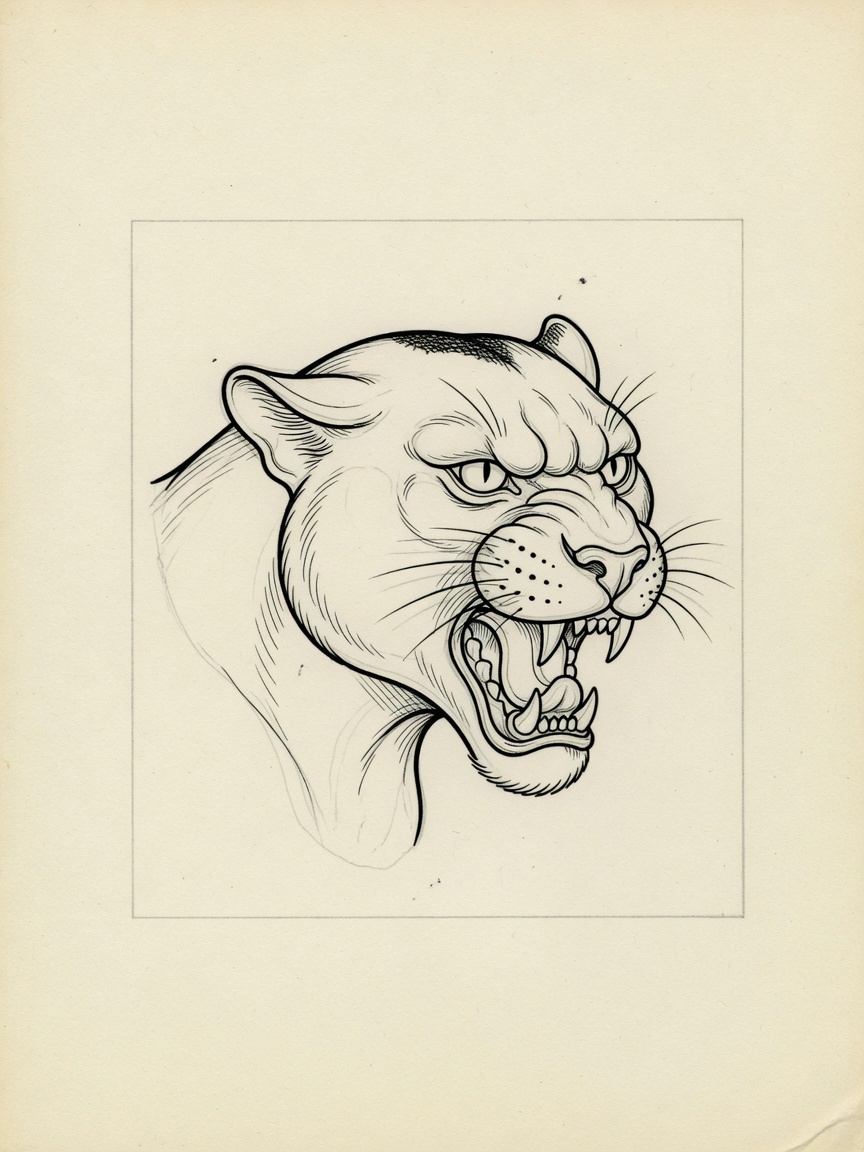 Panther — Fine Line Tattoo Design — Fine Line panther tattoo design
