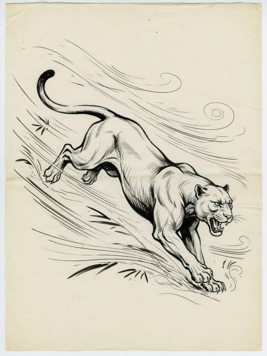 Panther — Japanese Linework Tattoo Design — Japanese Linework panther tattoo design