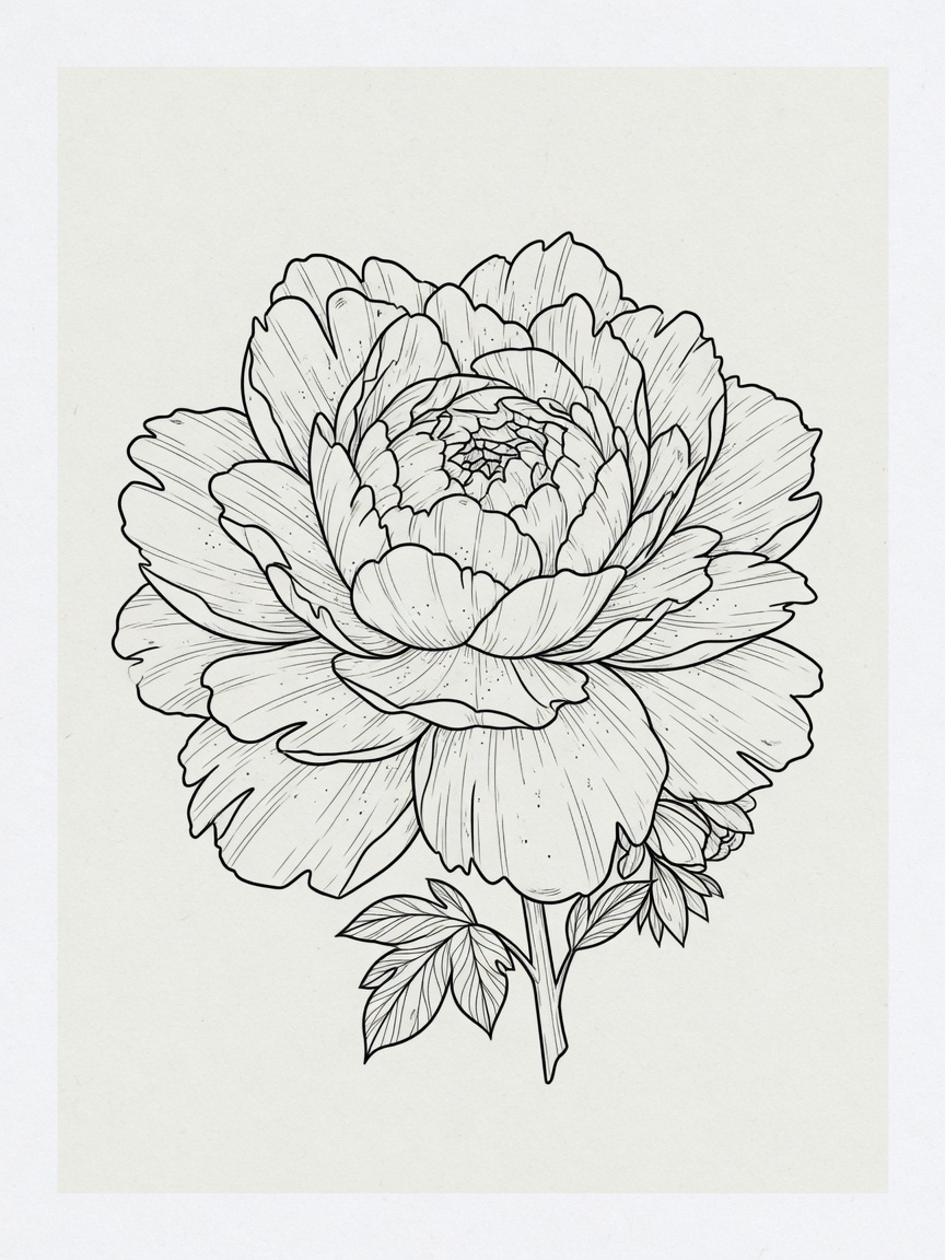 Peony — Fine Line Tattoo — Fine Line peony tattoo design
