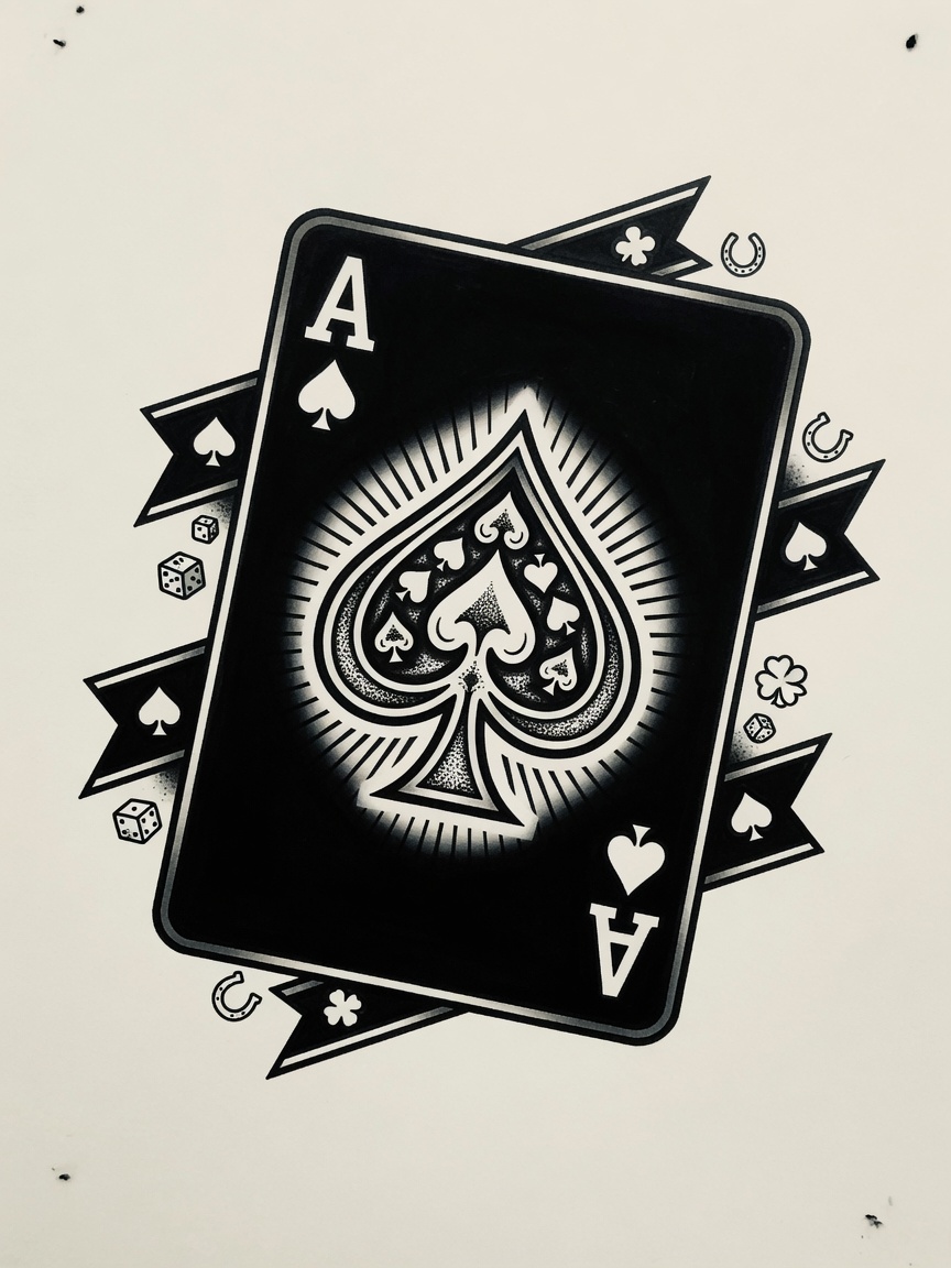 Playing Cards — Blackwork Tattoo Design — Blackwork playing-cards tattoo design