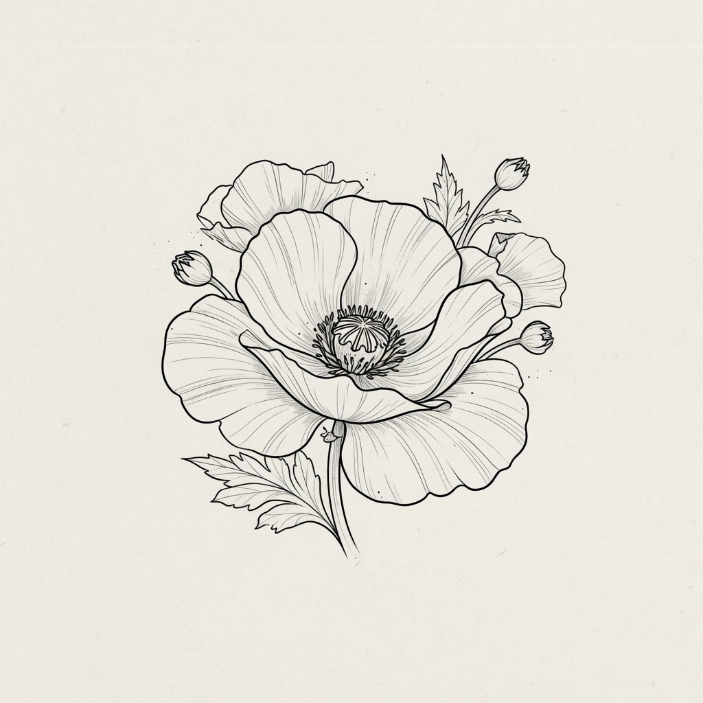 Poppy — Fine Line Tattoo — Fine Line poppy tattoo design