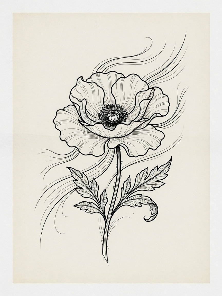 Poppy — Japanese Linework Tattoo Design — Japanese Linework poppy tattoo design