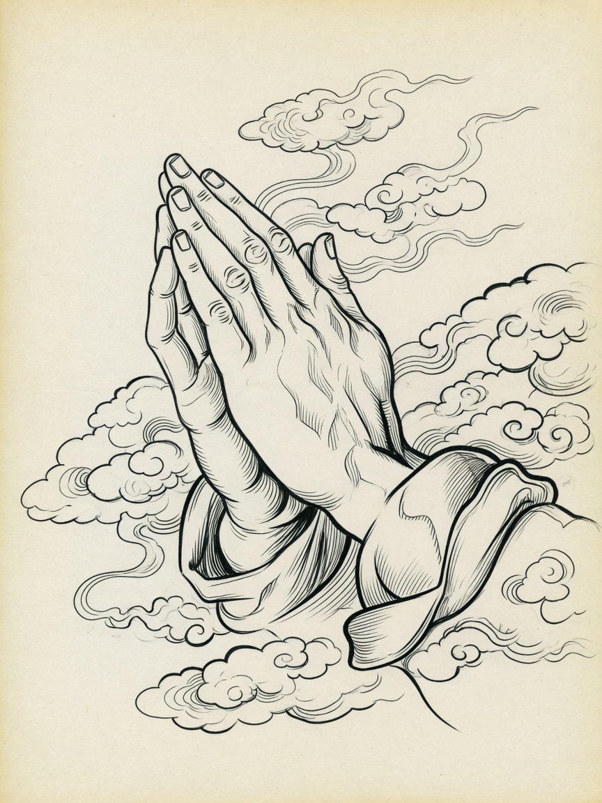 Praying Hands — Japanese Linework Tattoo Design — Japanese Linework praying-hands tattoo design