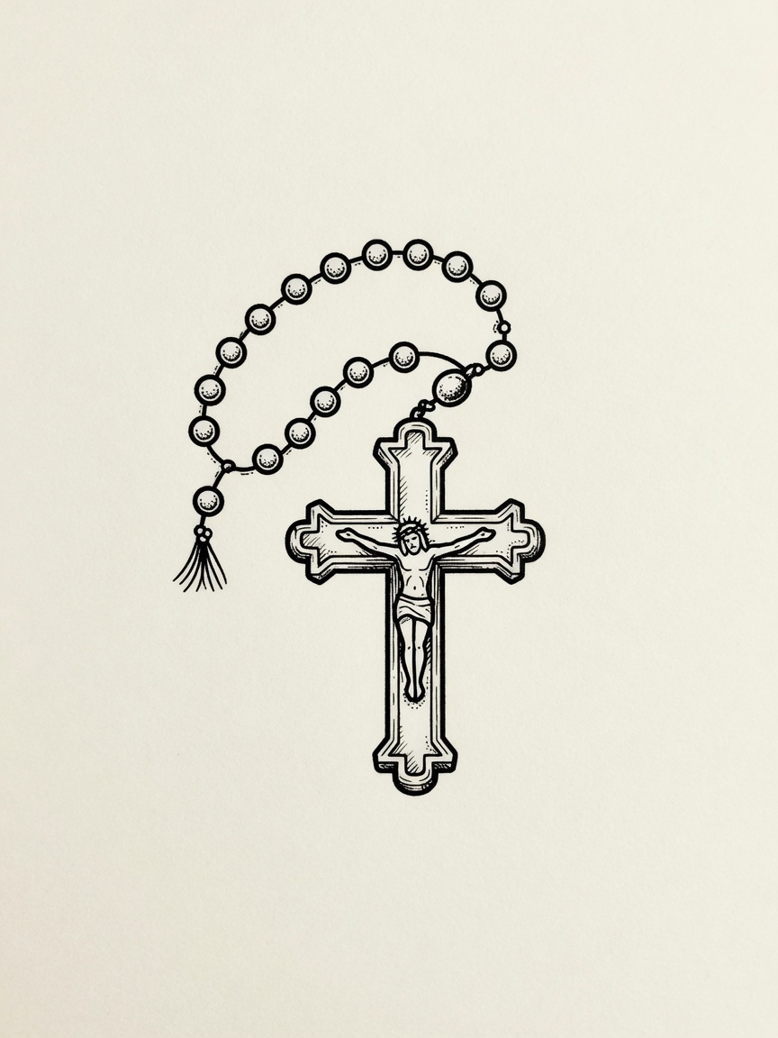 Rosary — Fine Line Tattoo — Fine Line rosary tattoo design