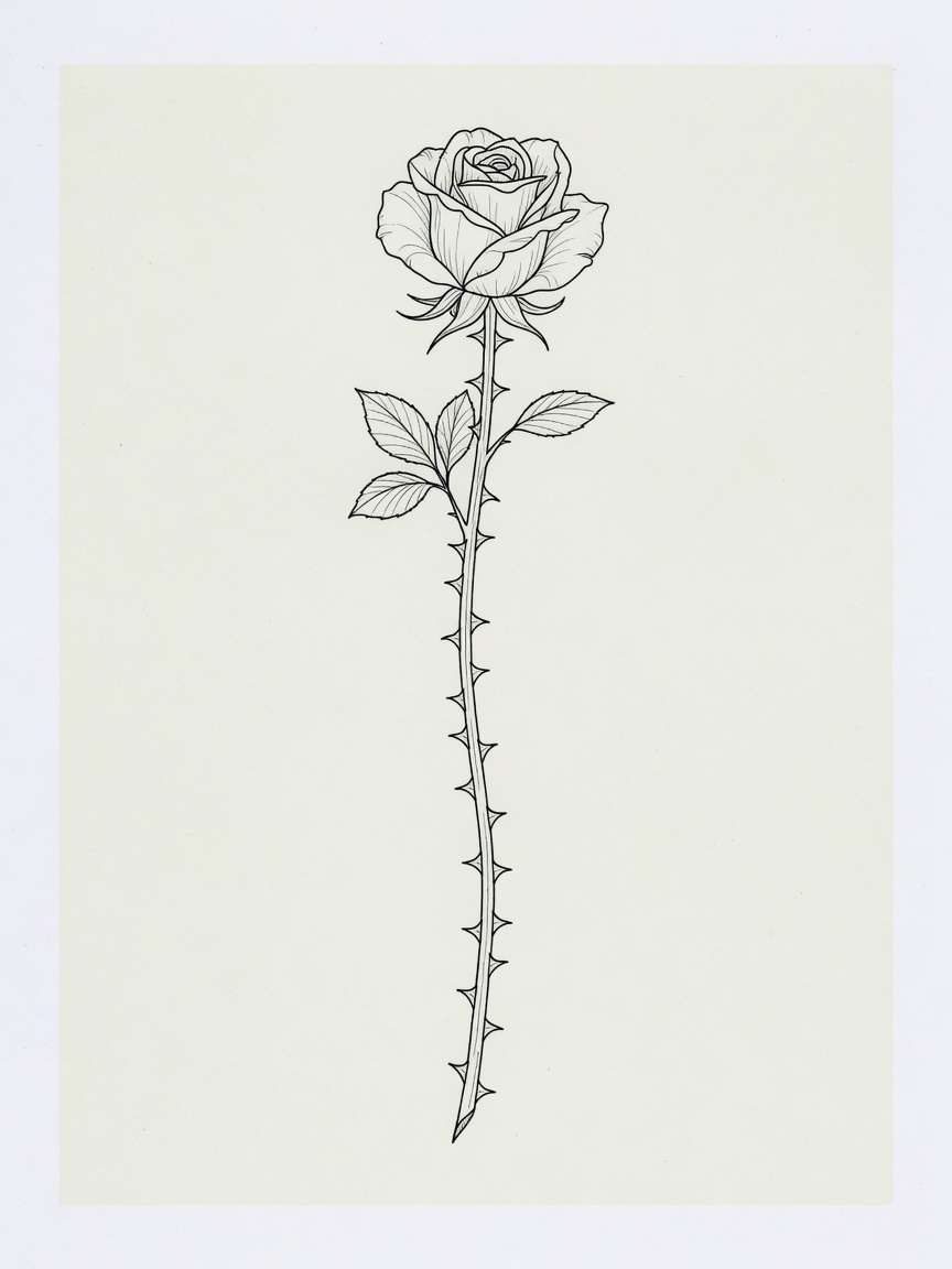 Rose — Fine Line Tattoo (Spine) — Fine Line rose tattoo design