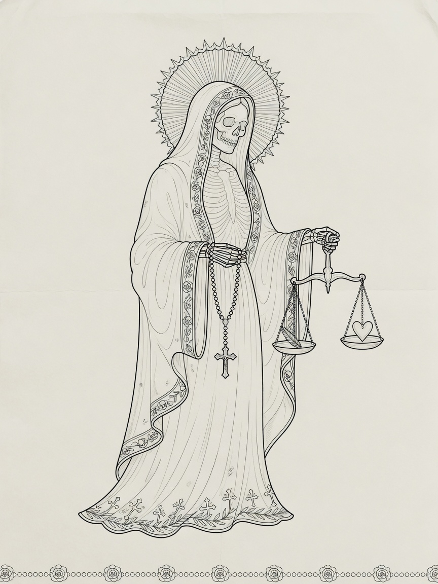 Santa Muerte — Fine Line Tattoo — Fine Line santa-muerte tattoo design