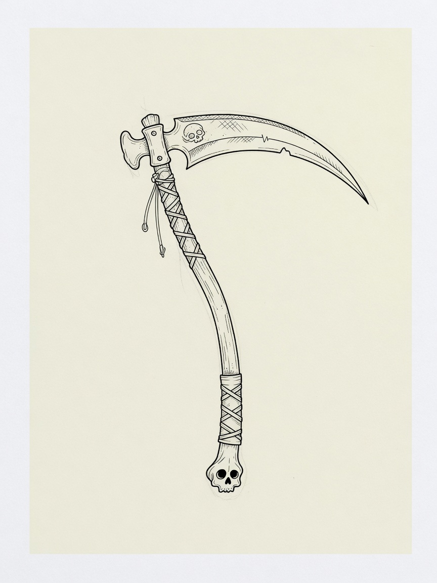 Scythe — Fine Line Tattoo Design — Fine Line scythe tattoo design