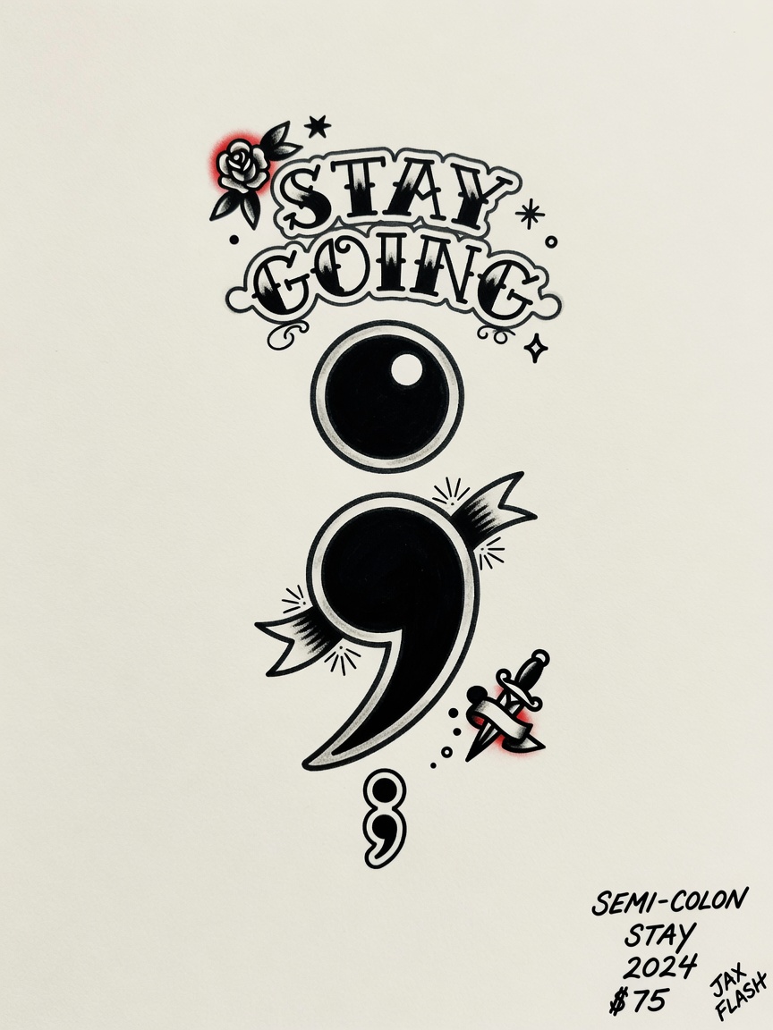 Semicolon — American Traditional Tattoo — American Traditional semicolon tattoo design