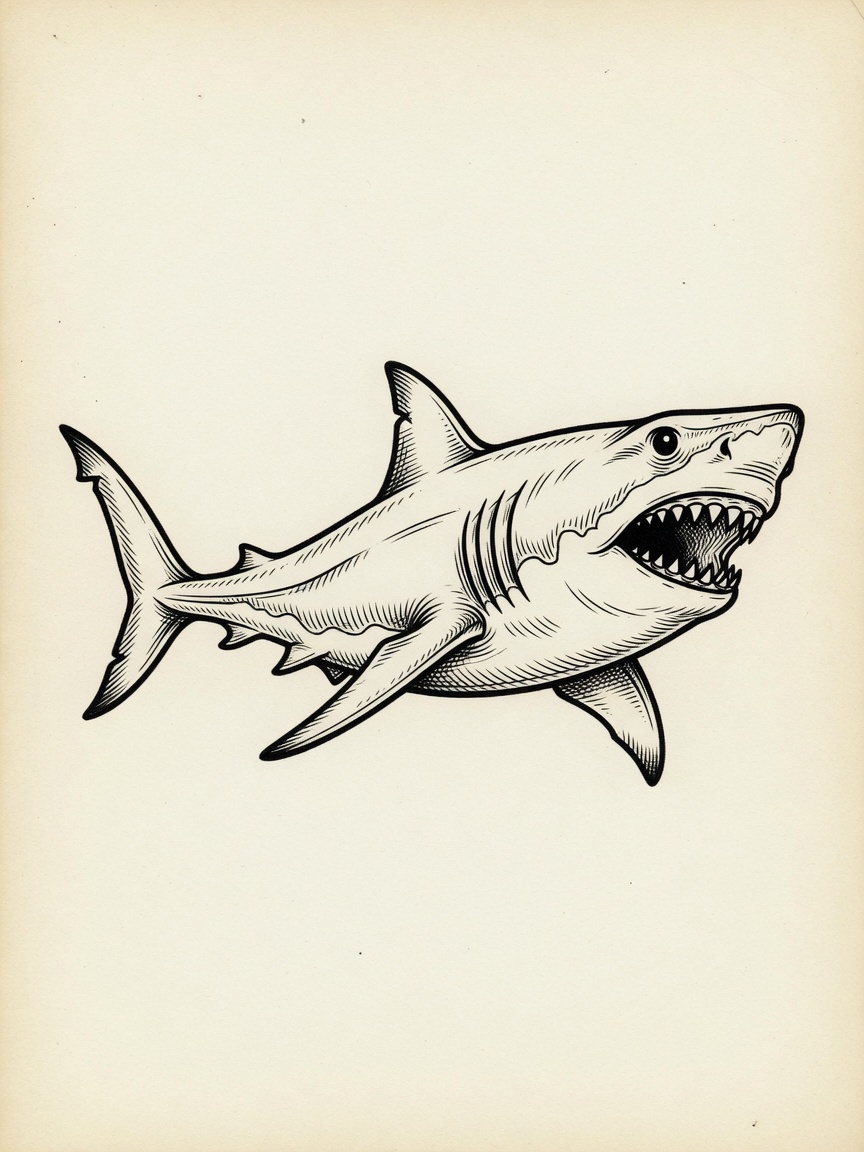 Shark — Fine Line Tattoo — Fine Line shark tattoo design