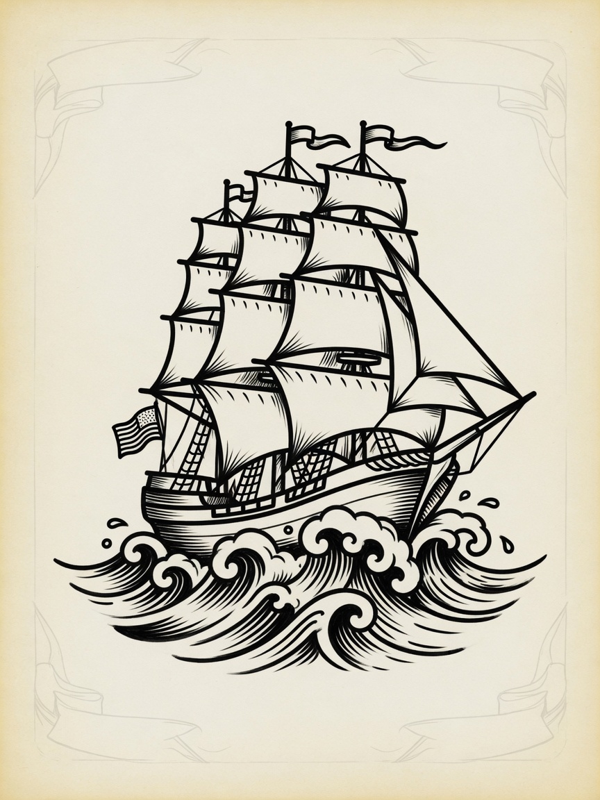 Ship — American Traditional Tattoo Design — American Traditional ship tattoo design