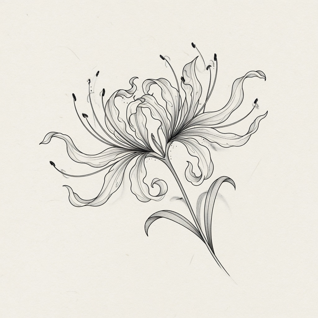 Spider Lily — Fine Line Tattoo — Fine Line spider-lily tattoo design