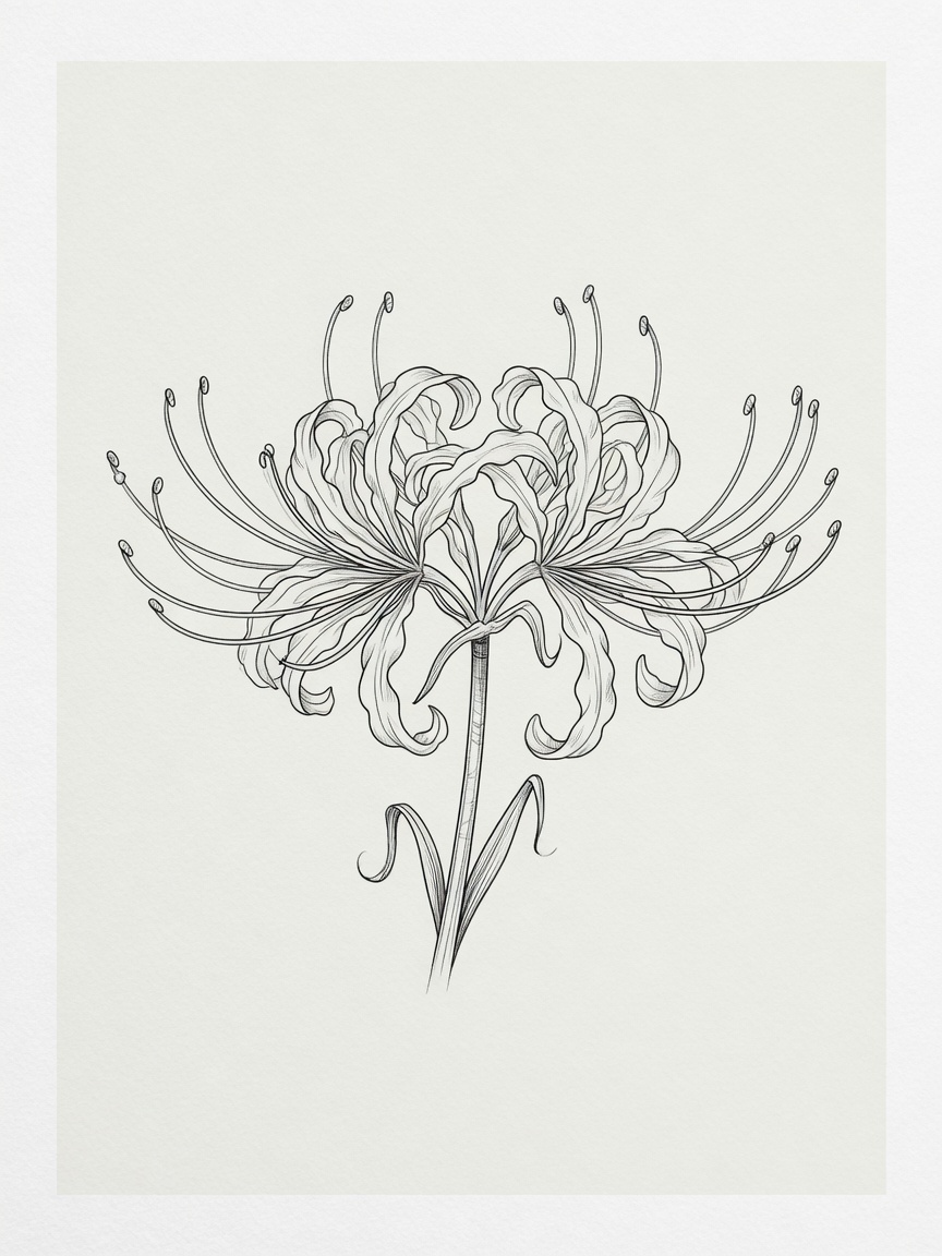 Spider Lily — Fine Line Tattoo — Fine Line spider-lily tattoo design