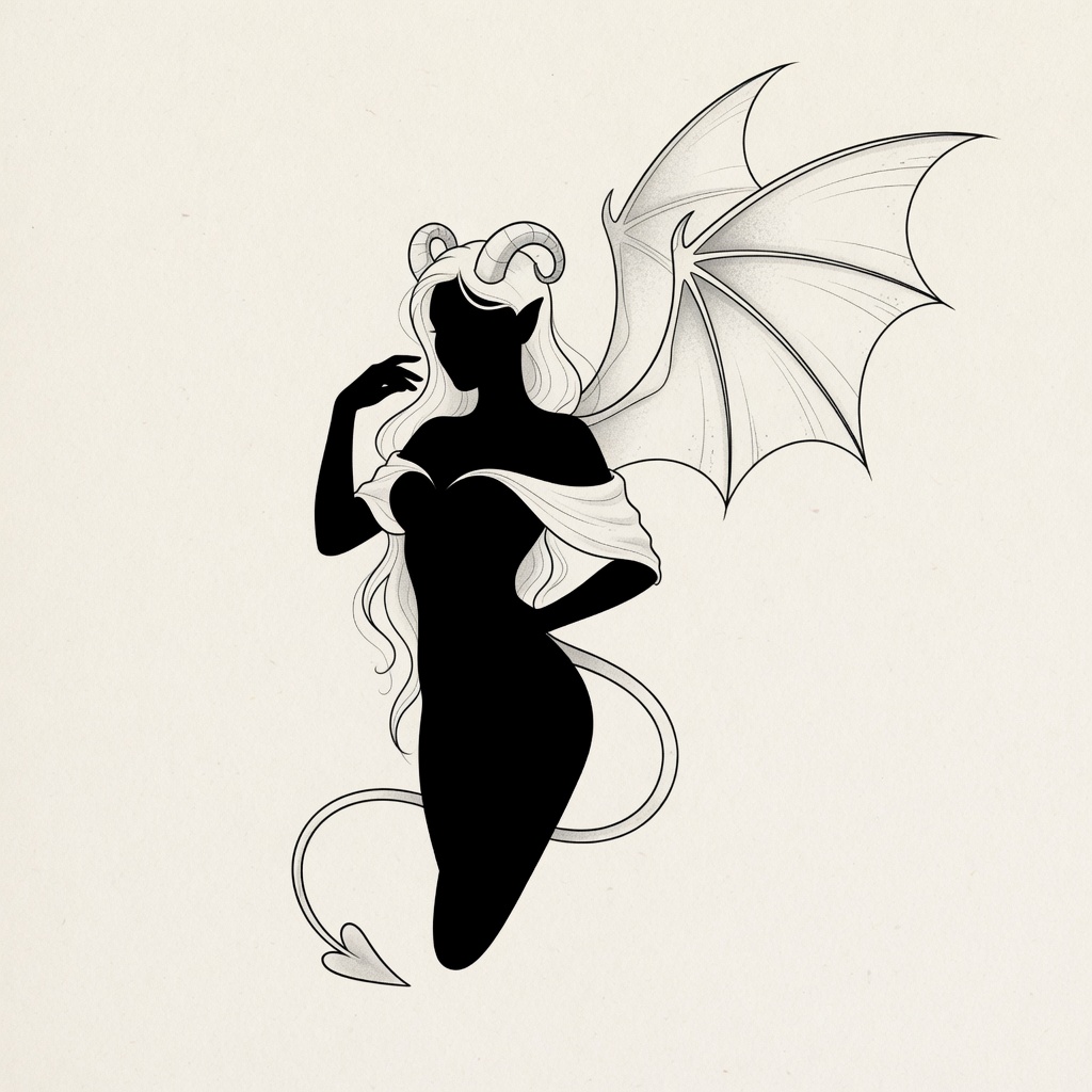 Succubus — Fine Line Tattoo — Fine Line succubus tattoo design