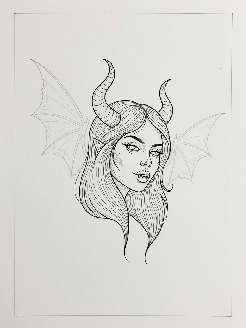Succubus — Fine Line Tattoo — Fine Line succubus tattoo design