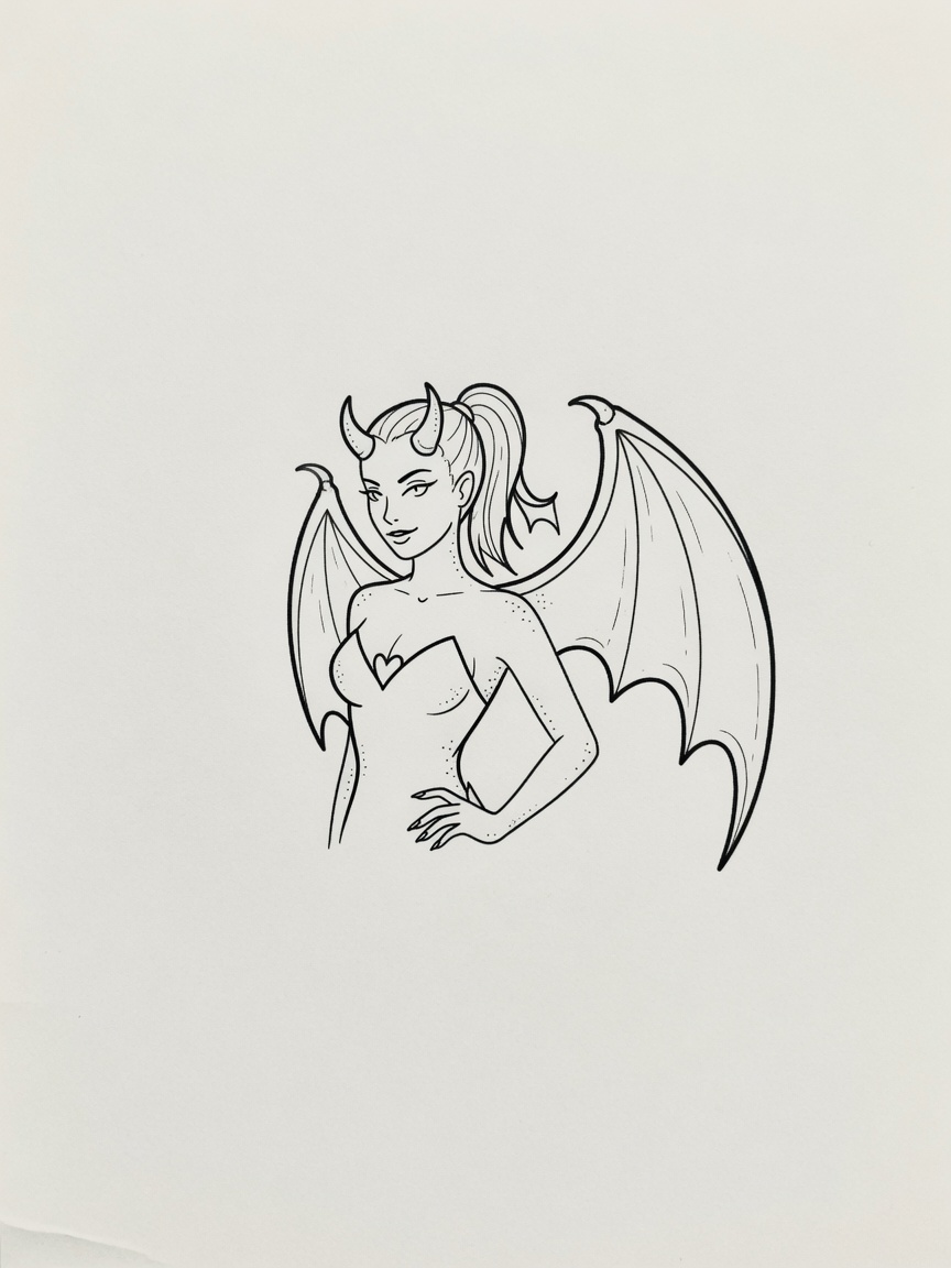 Succubus — Fine Line Tattoo — Fine Line succubus tattoo design