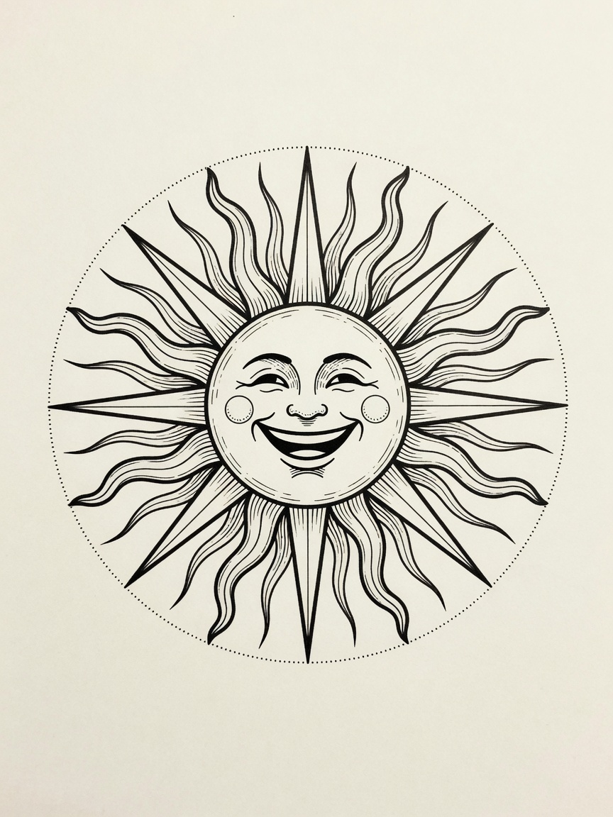 Sun — Fine Line Tattoo — Fine Line sun tattoo design