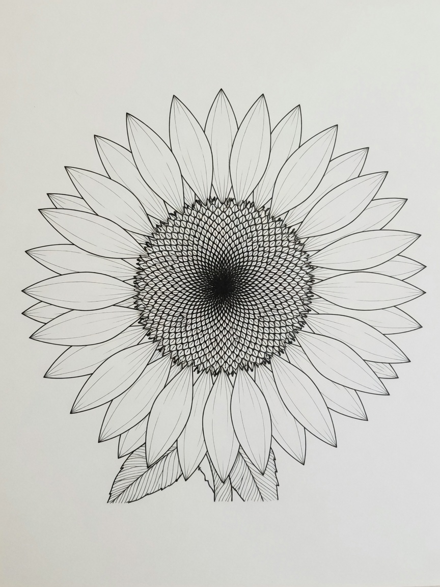 Sunflower — Fine Line Tattoo — Fine Line sunflower tattoo design
