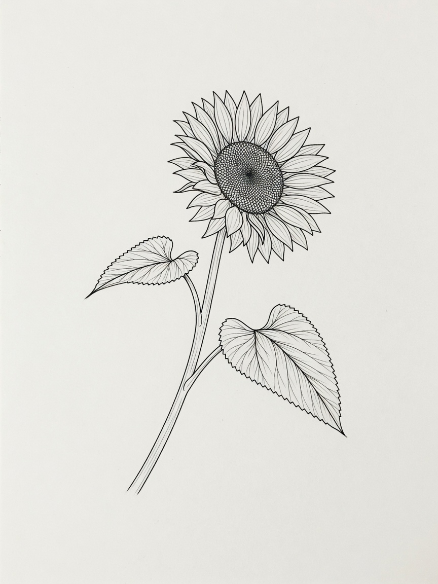 Sunflower — Fine Line Tattoo — Fine Line sunflower tattoo design