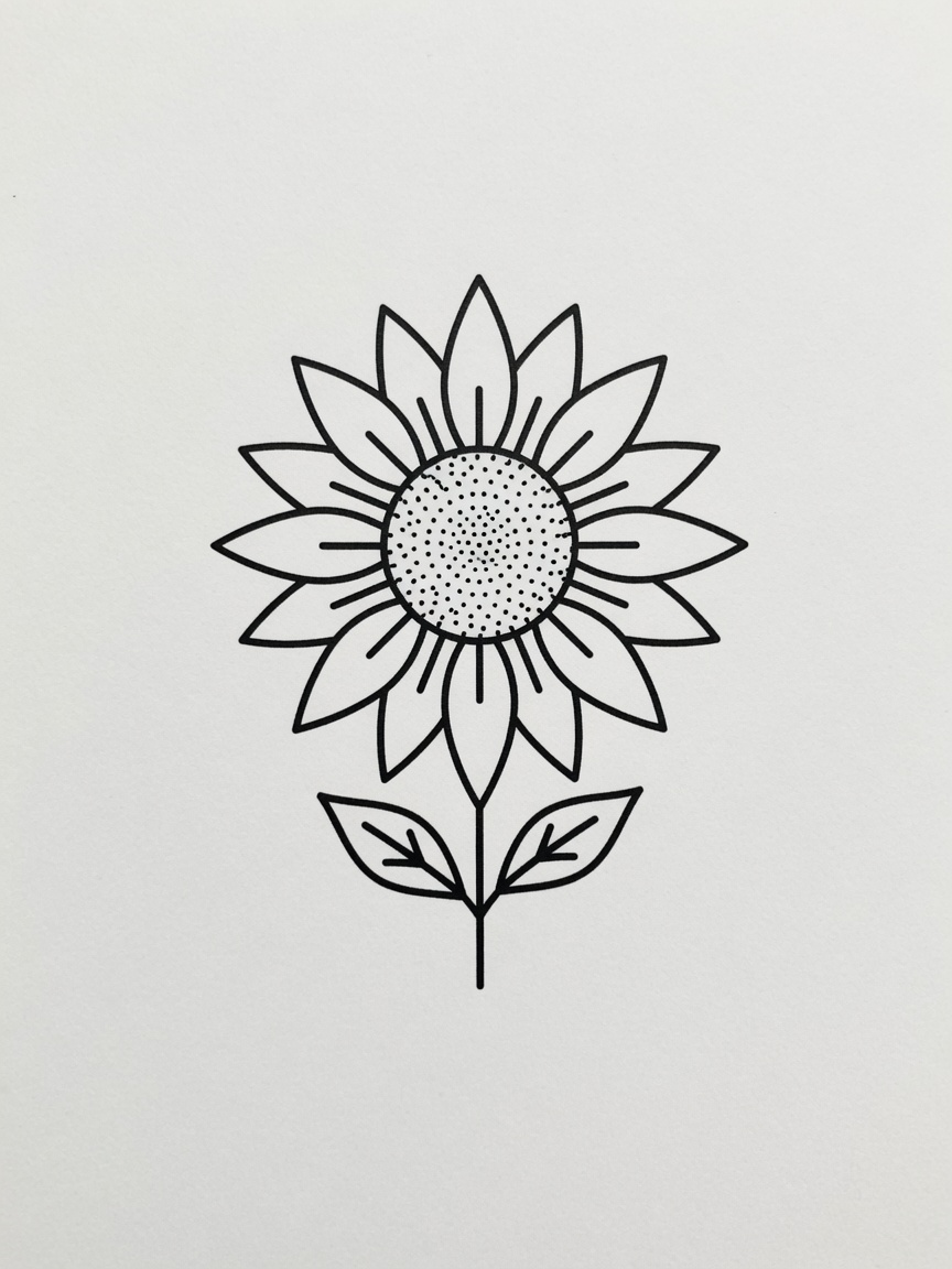 Sunflower — Fine Line Tattoo — Fine Line sunflower tattoo design