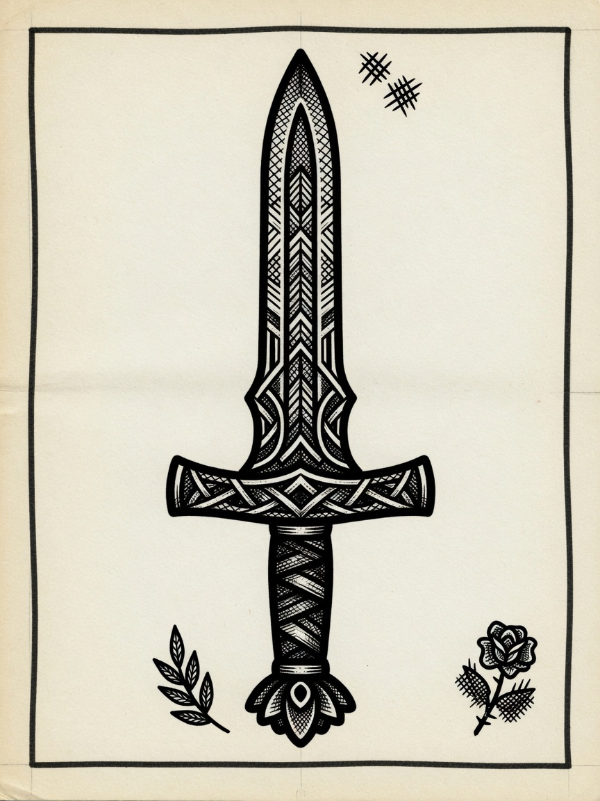 Sword — Blackwork Tattoo Design — Blackwork sword tattoo design