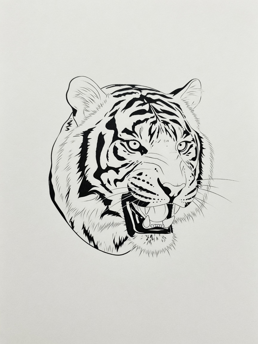 Tiger — Fine Line Tattoo — Fine Line tiger tattoo design
