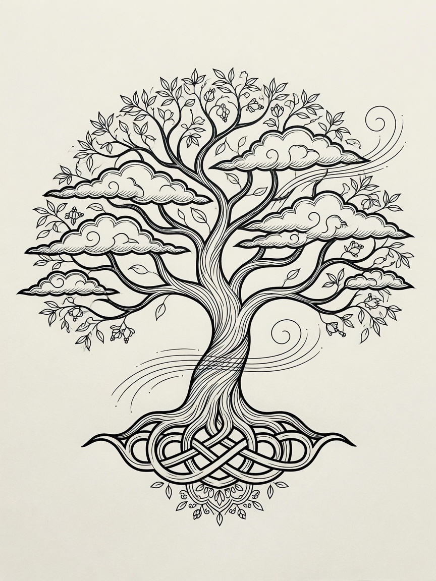 Tree of Life — Japanese Linework Tattoo Design — Japanese Linework tree-of-life tattoo design