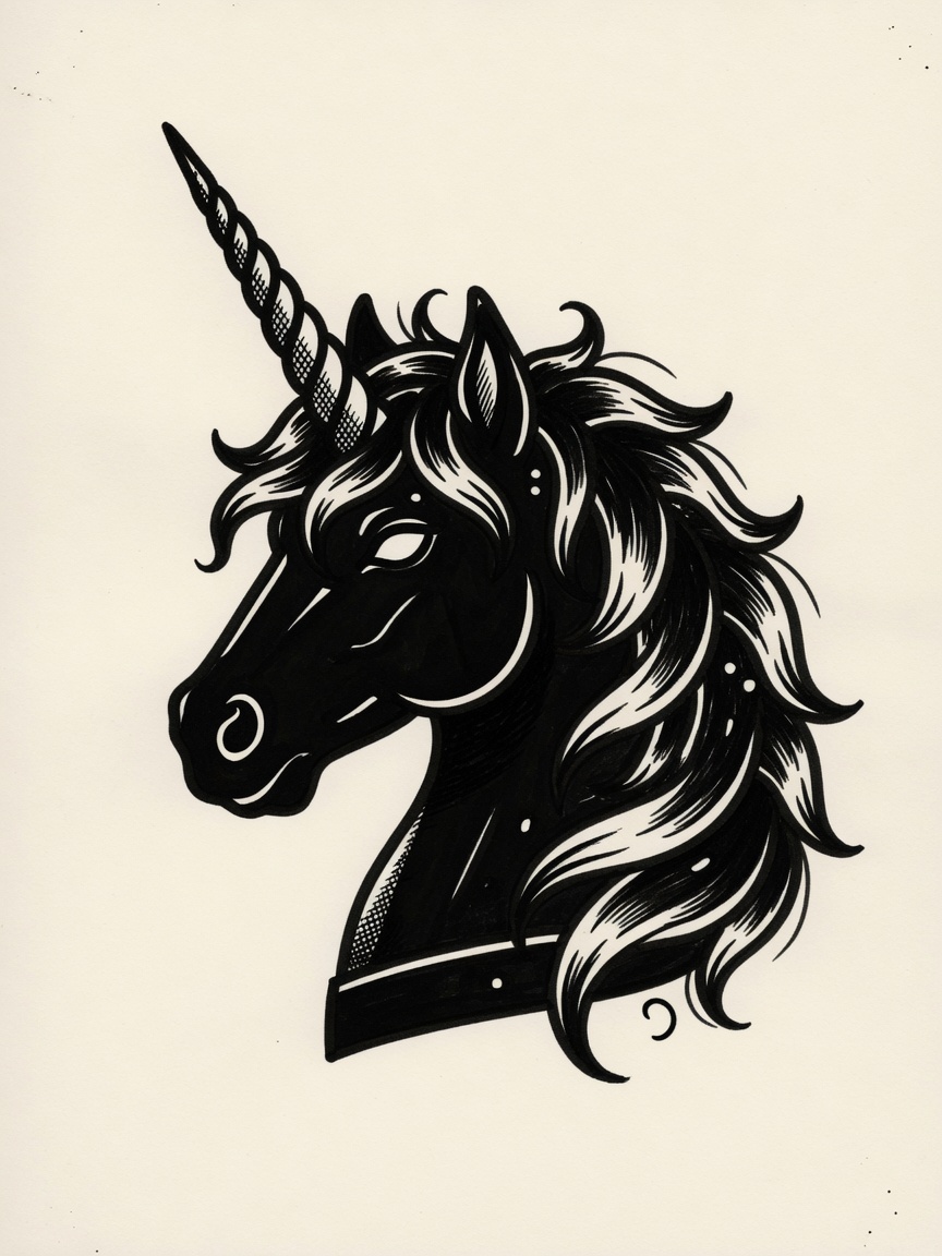 Unicorn — Blackwork Tattoo Design — Blackwork unicorn tattoo design