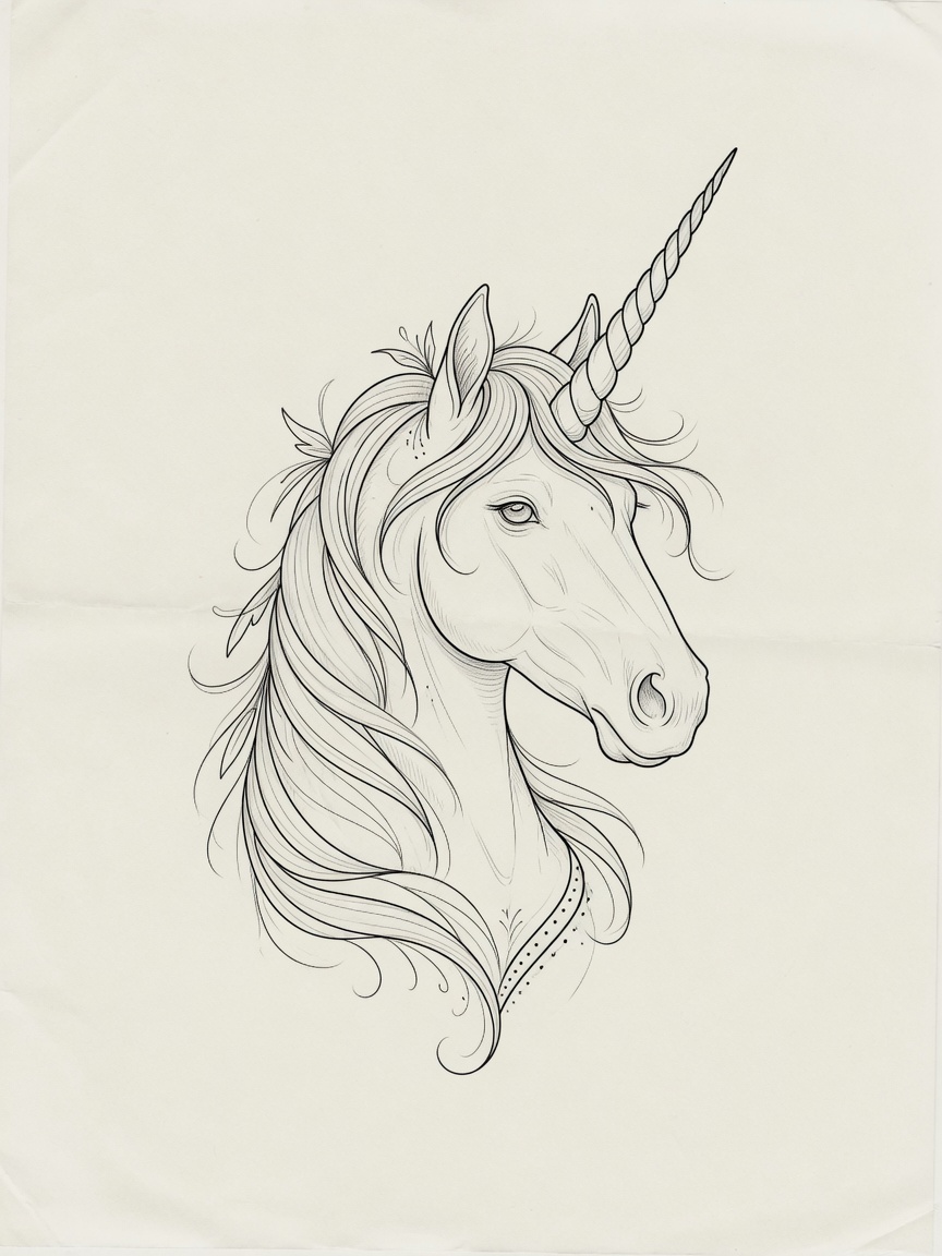 Unicorn — Fine Line Tattoo Design — Fine Line unicorn tattoo design