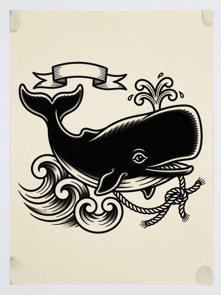 Whale — American Traditional Tattoo Design — American Traditional whale tattoo design