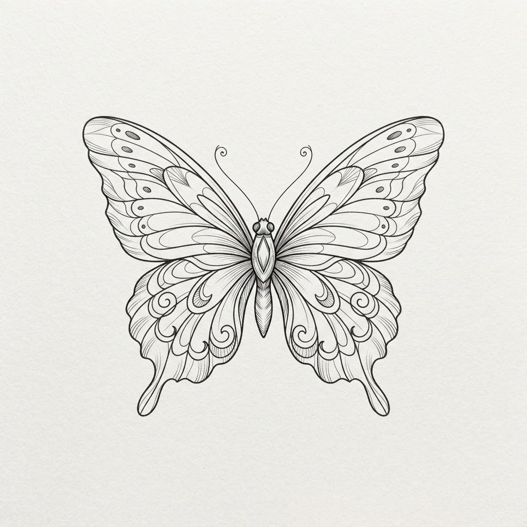 Fine Line Butterfly — Fine Line butterfly tattoo design