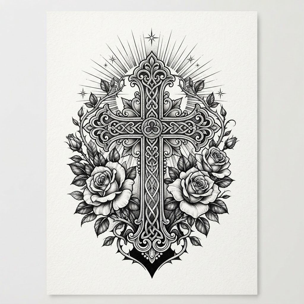 Ornate Cross — Blackwork cross tattoo design