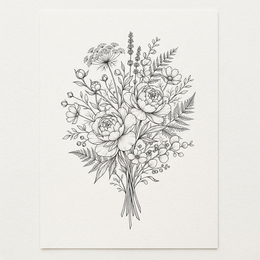 Wildflower Bouquet — Fine Line flower tattoo design