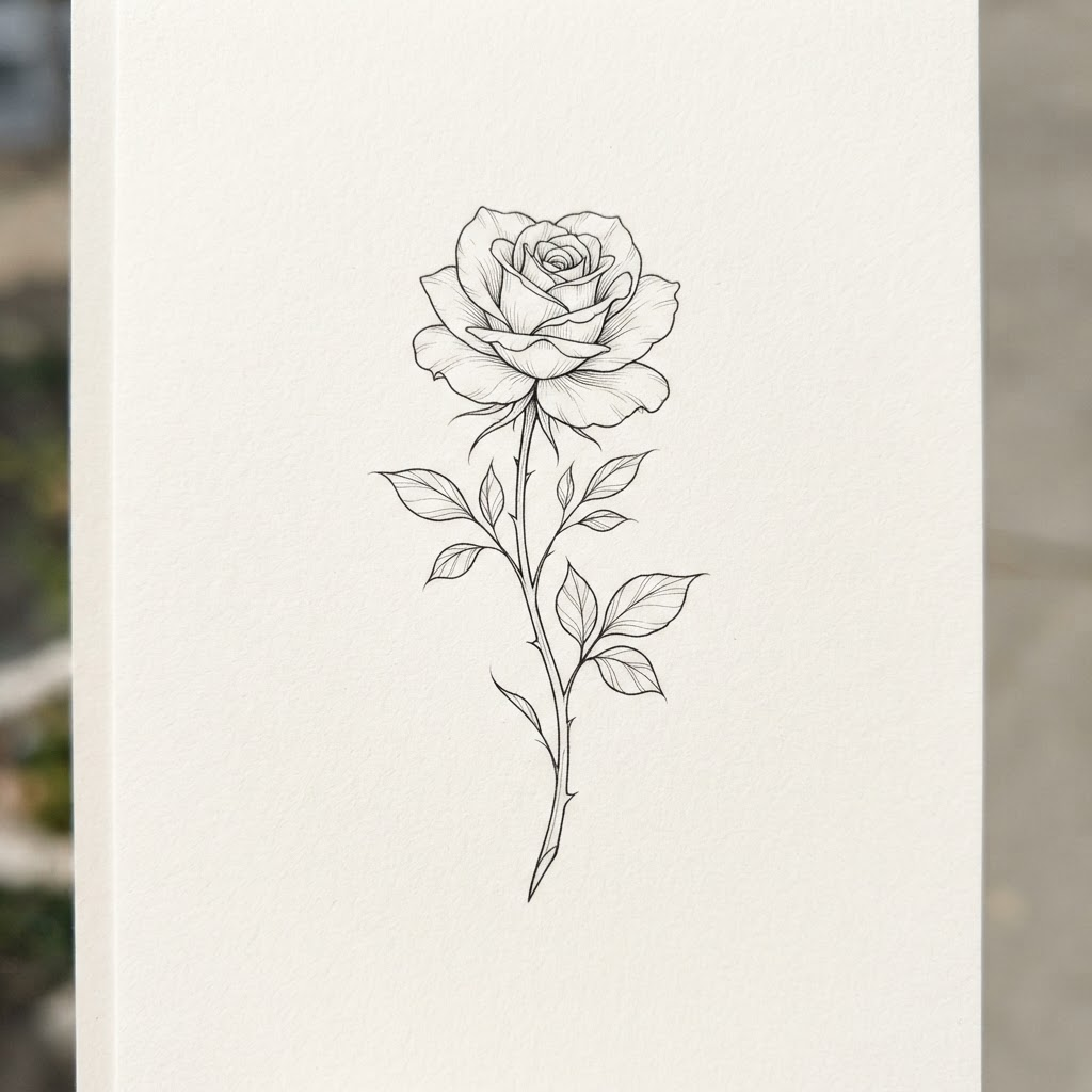 Fine Line Rose — Fine Line rose tattoo design