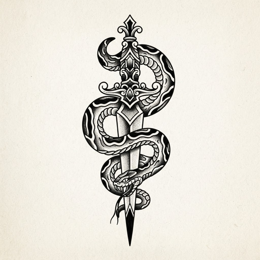 American Traditional Snake tattoo