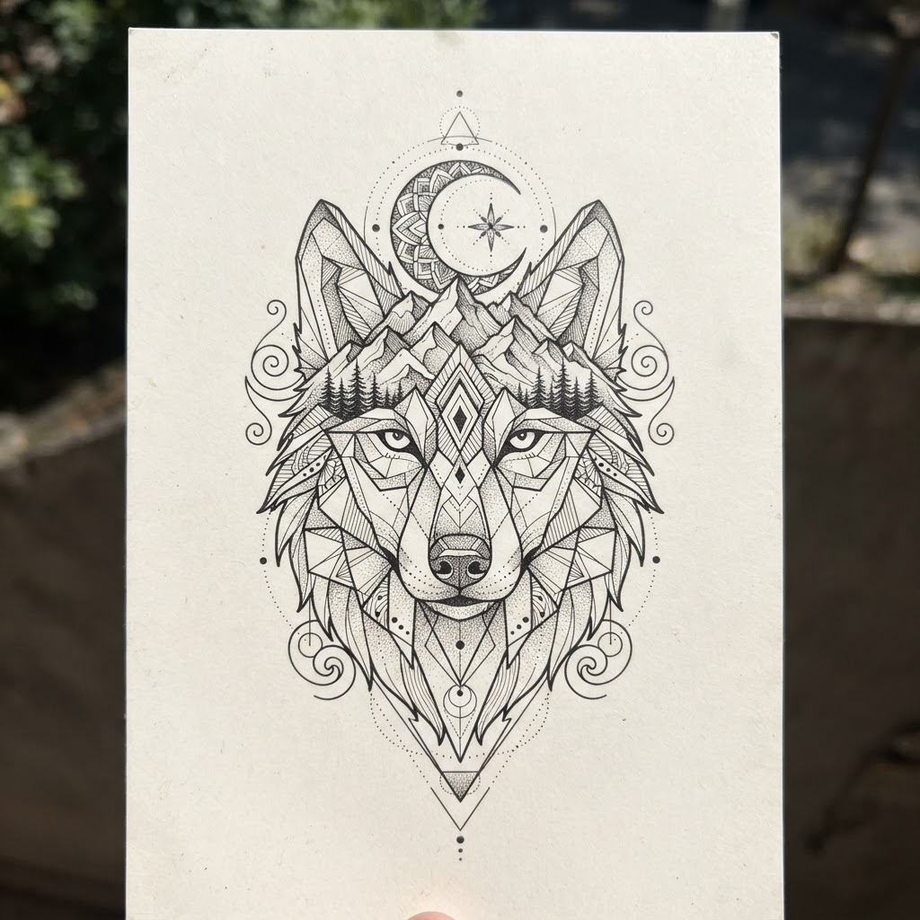 Geometric Wolf — Blackwork wolf tattoo design
