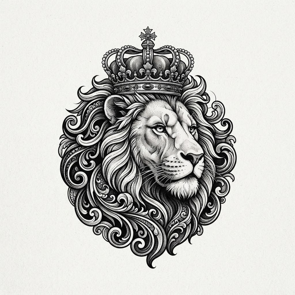 Crowned Lion — Blackwork wolf tattoo design